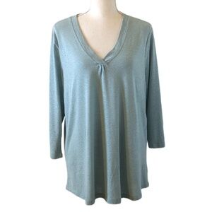 ORVIS Linen T-Shirt Women's Size XL Blue V-Neckline Top Long Sleeve